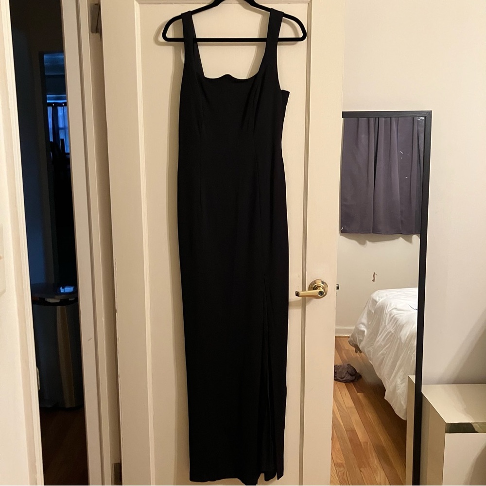 NWT Adrianna Pappell Black Lola Jersey Column Dress with Slit